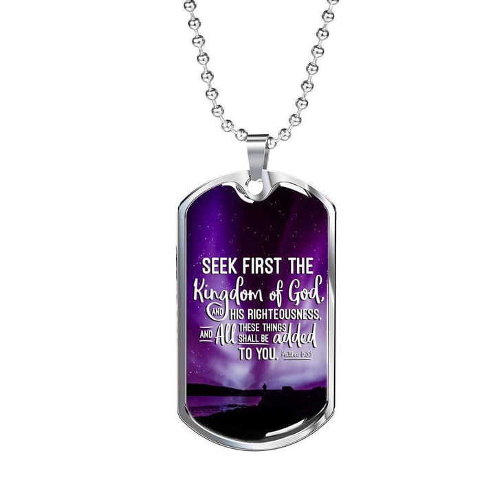 Inspirational Religious Gift Seek God First Always Stainless Steel or 18k Gold Dog Tag 24" Chain