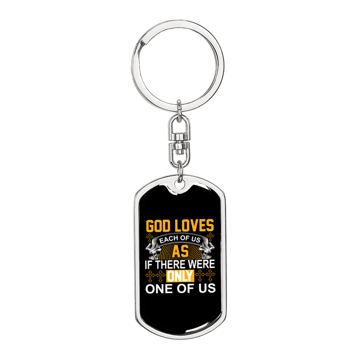 God Loves Keychain Stainless Steel or 18k Gold Dog Tag Keyring