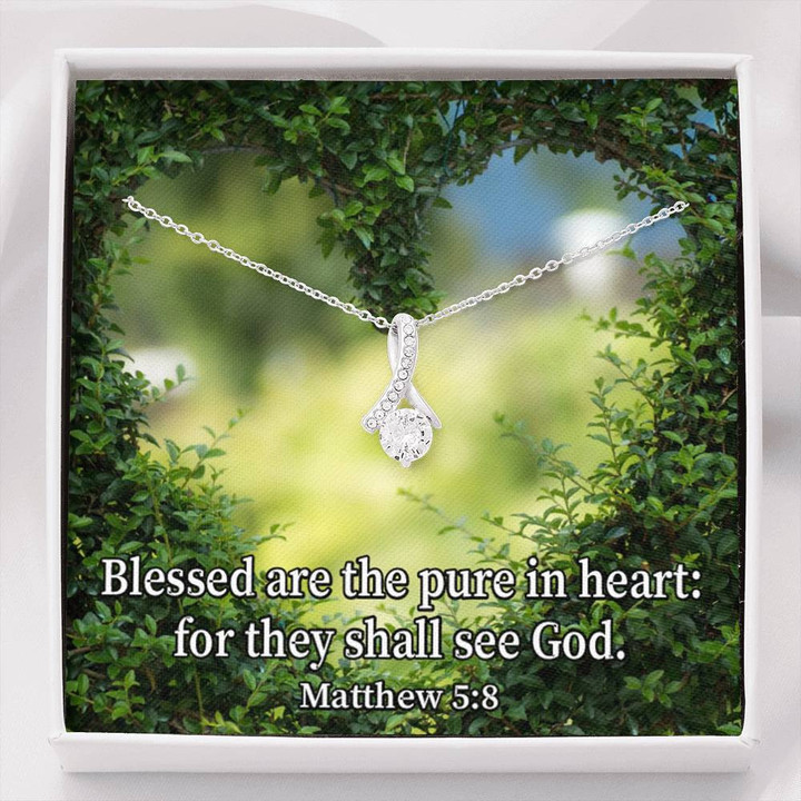 Blessed Pure In Heart Inspirational Message Eternity Ribbon Stone Pendant Inspirational Sympathy Christian Bible Verse