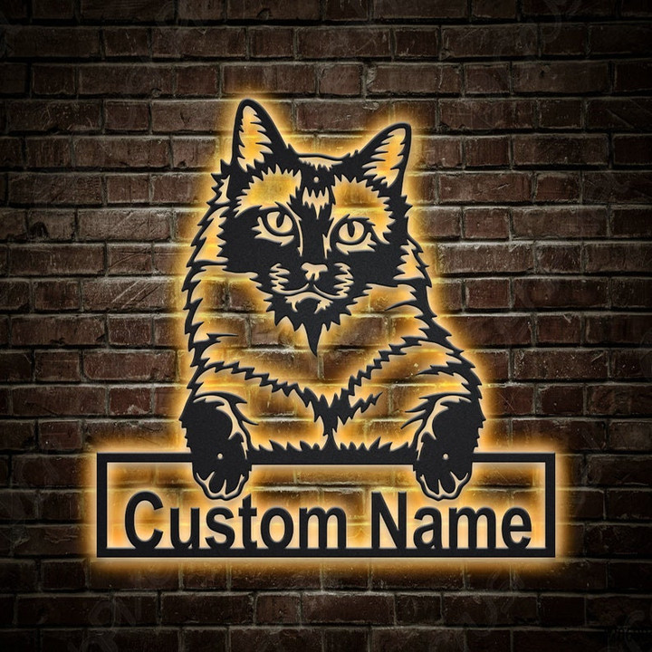 Personalized Siamese Cat Metal Sign With LED Lights Custom Siamese Cat Metal Sign Birthday Gift Cat Sign