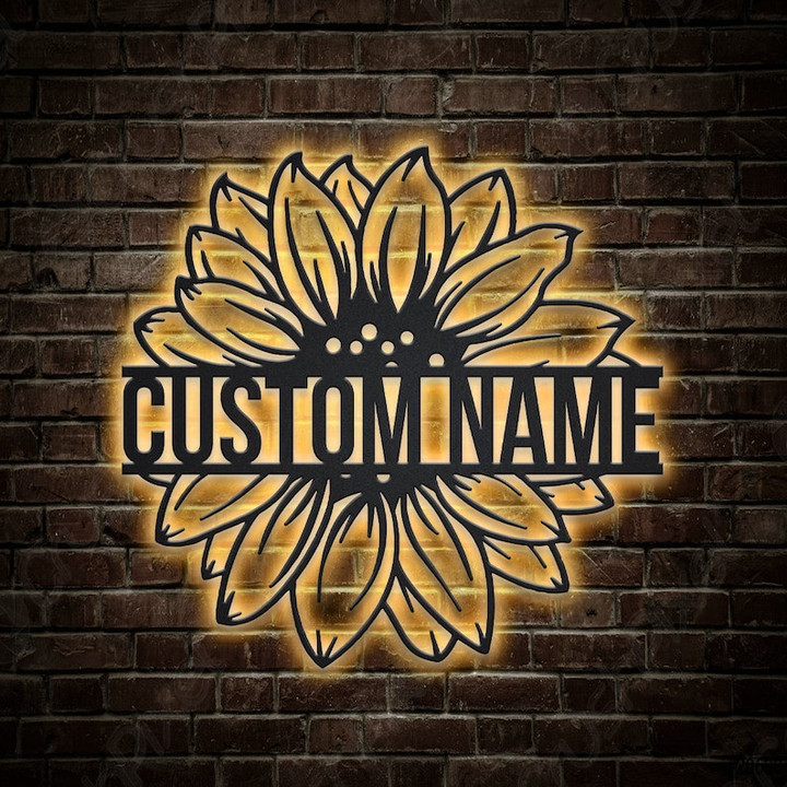 Personalized Sunflower Floral Metal Sign With LED Lights Custom Sunflower Floral Metal Sign Sunflower Floral Custom Home Decor