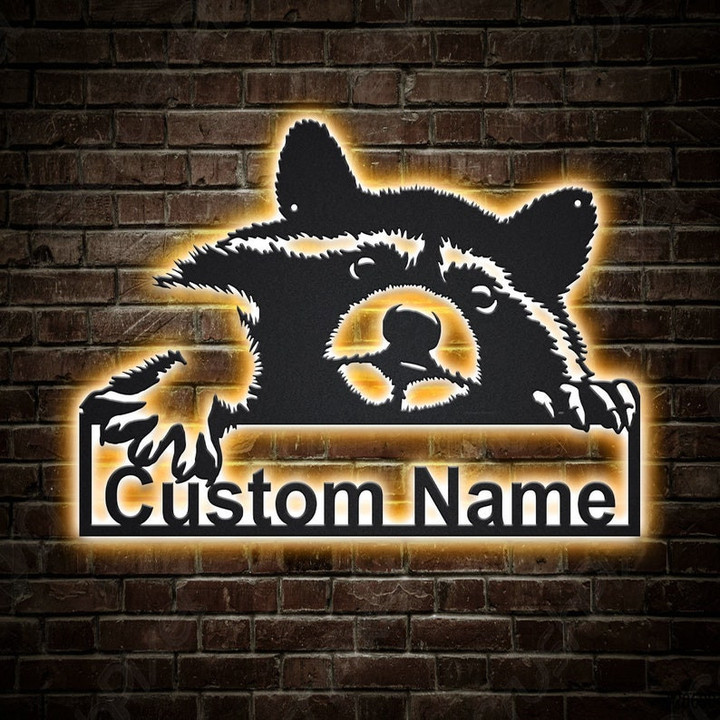 Personalized Raccoon Metal Sign With LED Lights v1 Custom Raccoon Metal Sign Hobbie Gifts Birthday Gift Raccoon Sign
