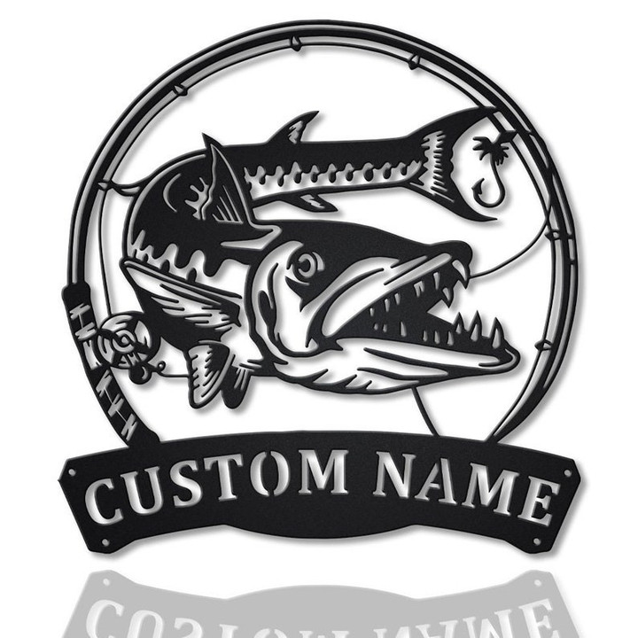 Personalized Barracudas Fishing Fish Pole Metal Sign Art Custom Barracudas Fishing Metal Sign Fishing Lover Home Decor Fishing Gift