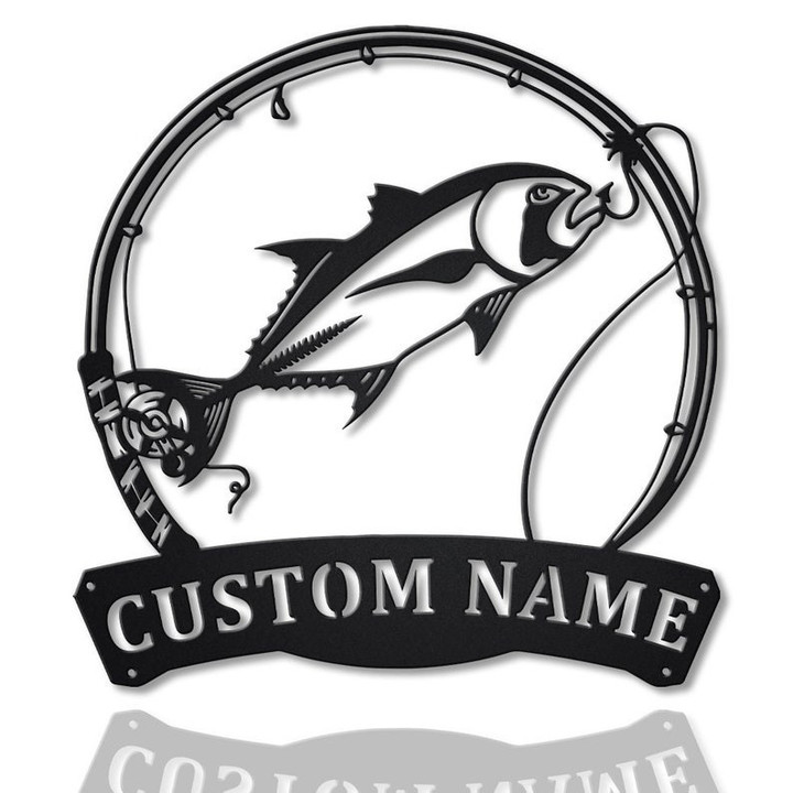 Personalized Giant Threadfin Fishing Fish Pole Metal Sign Art Custom Giant Threadfin Metal Sign Fishing Gifts for Men Marlin Fishing Gift