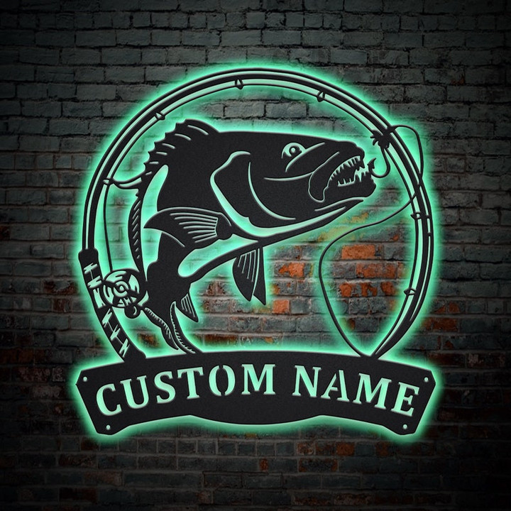 Personalized Snapper Fishing Fish Pole Monogram Metal Sign With LED Lights Custom Snapper Fishing Metal Sign Hobbie Gifts