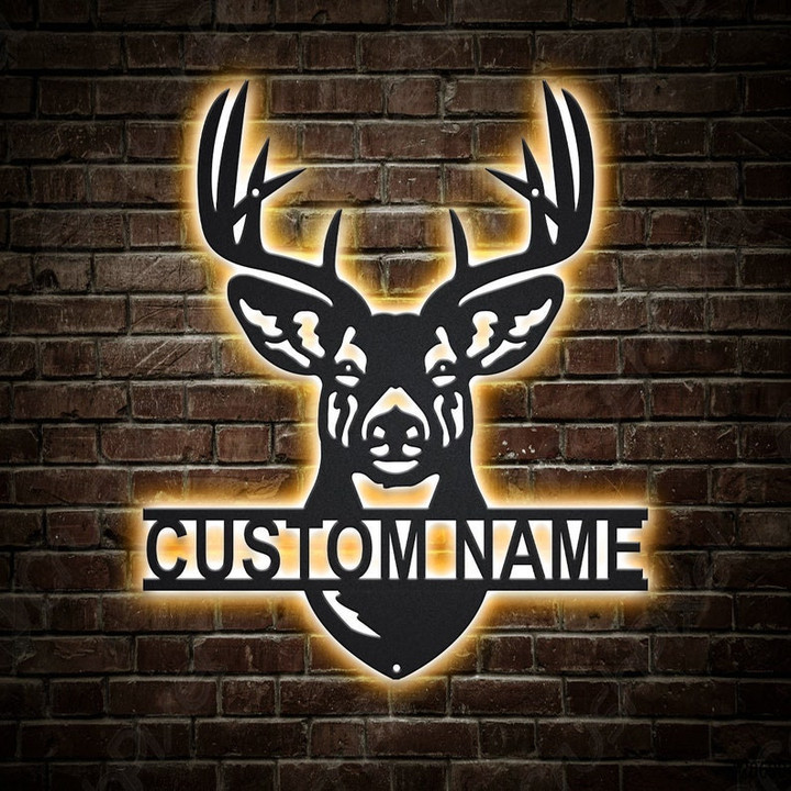 Personalized Deer Hunting Monogram Metal Sign With LED Lights Custom Deer Hunting Metal Sign Hobbie Gifts Birthday Gift Hungting Gift