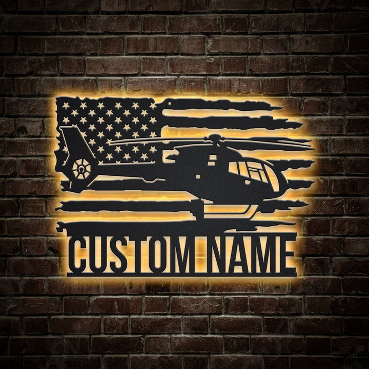 Personalized US Army Helicopter Metal Sign With LED Lights v3, Custom Helicopter Metal Sign, Hobbie Gifts , Helicopter Sign