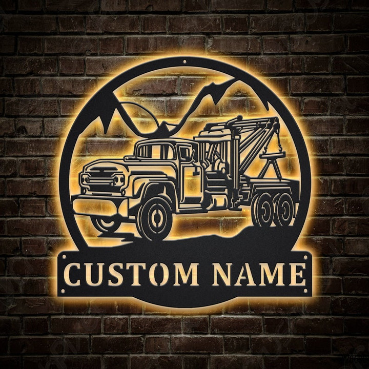Personalized Tow Truck Metal Sign With LED Lights Custom Tow Truck Metal Sign Tow Truck Gifts Tow Truck Custom Home Decor