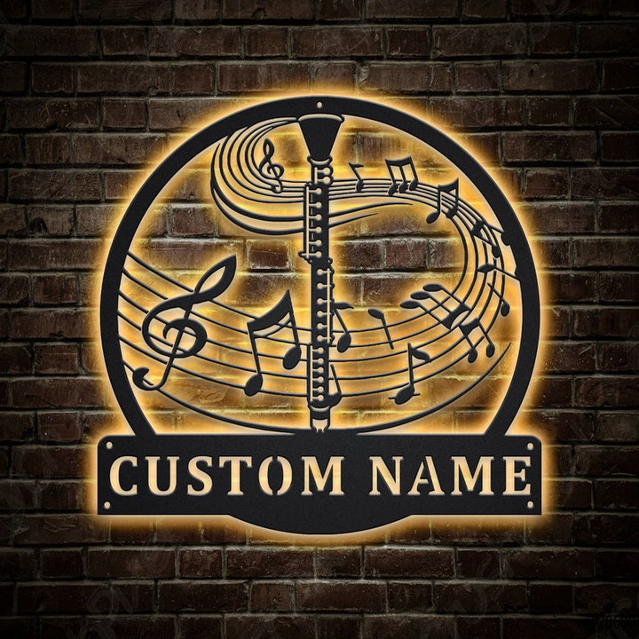 Personalized Clarinet Music Monogram Metal Sign With LED Lights Custom Clarinet Music Metal Sign Birthday Gift Clarinet Gift