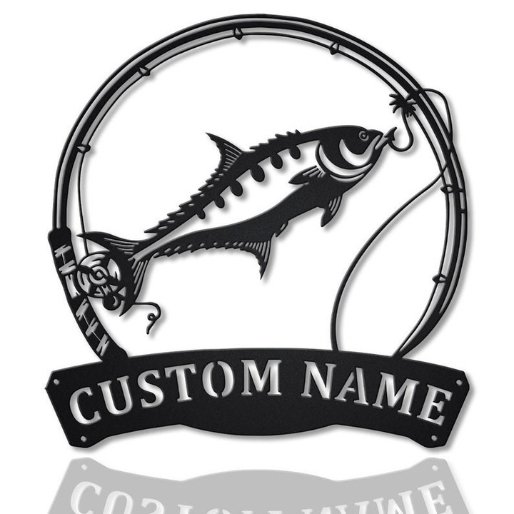 Personalized Queen Fishing Fish Pole Monogram Metal Sign Art , Custom Queen Fish Metal Sign, Fishing Lover Sign Decoration For Living Room
