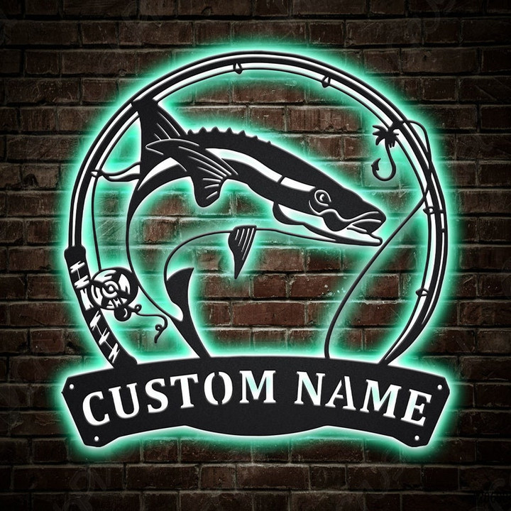 Personalized Cobia Fishing Fish Pole Metal Sign With LED Lights Custom Cobia Metal Sign Hobbie Gifts Cobia Fishing Sign