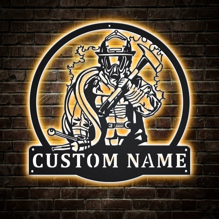 Personalized Fireman Monogram Metal Sign With LED Lights Custom Firefighter Metal Sign Hobbie Gifts Birthday Gift Job Gift