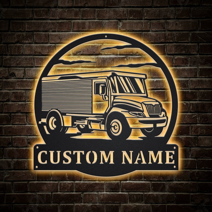 Personalized Armored Truck Monogram Metal Sign With LED Lights Custom Armored Truck Metal Sign Job Gifts Birthday Gift