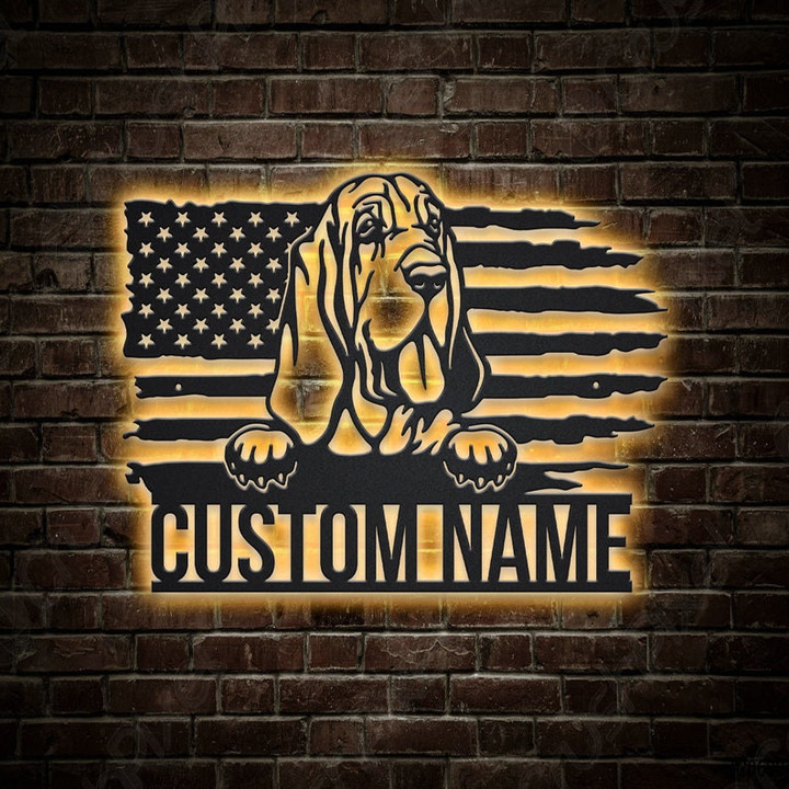 Personalized US Bloodhound Dog Metal Sign With LED Lights Custom Bloodhound Metal Sign Bloodhound Custom Home Decor