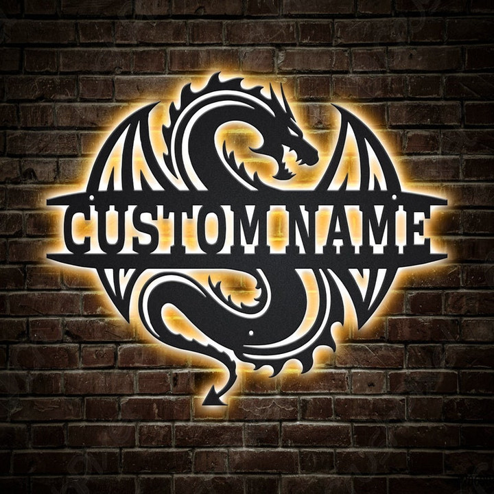 Personalized Dragon Metal Sign With LED Lights Custom Dragon Metal Sign Hobbie Gifts Birthday Gift Dragon Sign