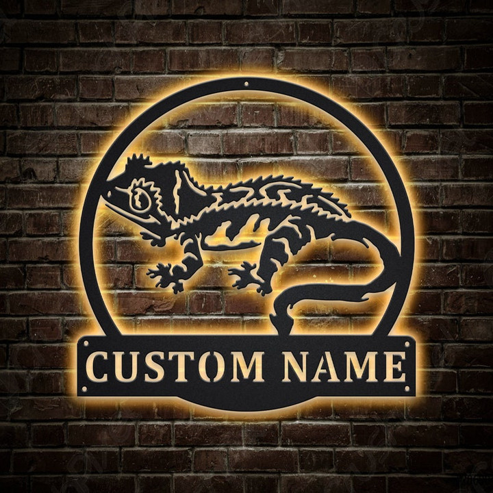 Personalized Crested Gecko Metal Sign With LED Lights Custom Crested Gecko Metal Sign Birthday Gift Crested Gecko Sign