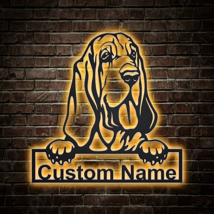 Personalized Bloodhound Dog Metal Sign With LED Lights Custom Bloodhound Metal Sign Hobbie Gifts Birthday Gift Bloodhound Sign