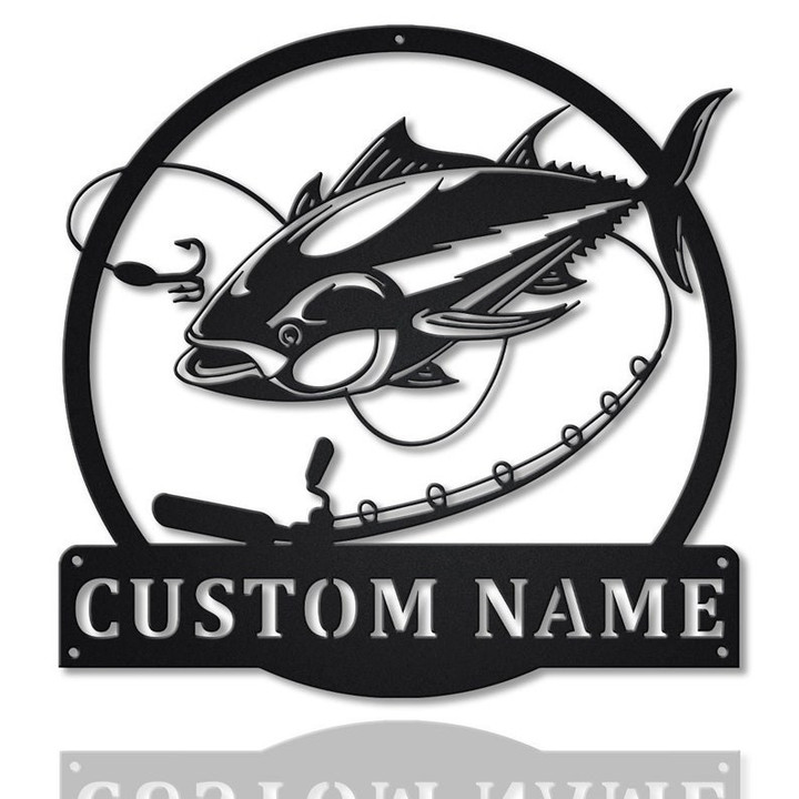 Personalized Tuna Fishing Fish Pole Metal Sign Art Custom Tuna Fishing Metal Sign Tuna Fishing Gifts for Men Tuna Fishing Gift