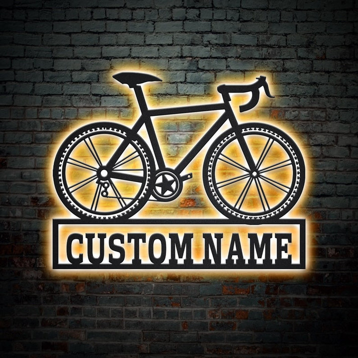 Personalized Bicycle Sport Monogram Metal Sign With LED Lights Custom Bicycle Sport Metal Sign Birthday Gift Bicycle Sport Sign