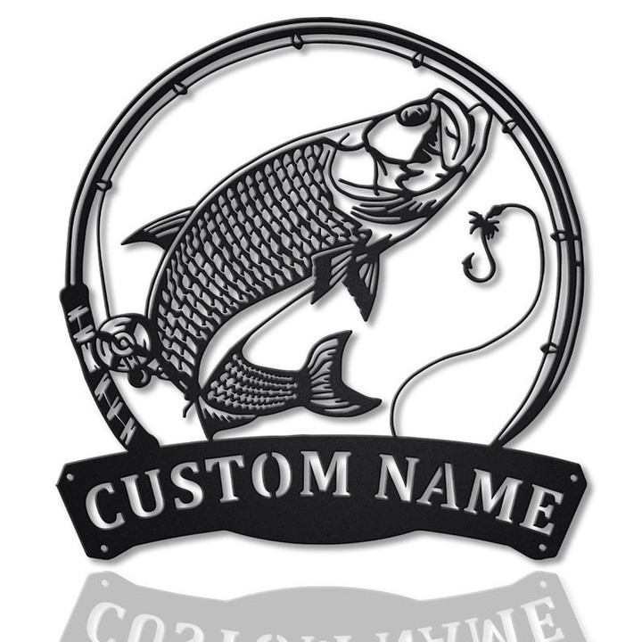 Personalized Atlantic Tarpon Fishing Fish Pole Metal Sign Art Custom Atlantic Tarpon Fishing Metal Sign Fishing Gift Decor Decoration