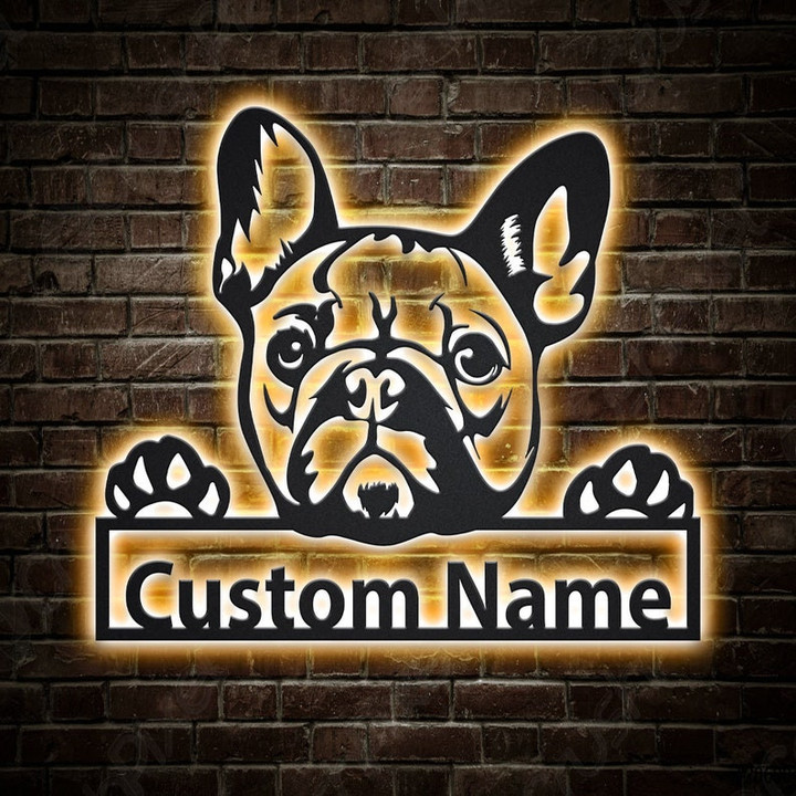 Personalized French Bulldog Metal Sign With LED Lights Custom French Bulldog Metal Sign Hobbie Gifts Birthday Gift