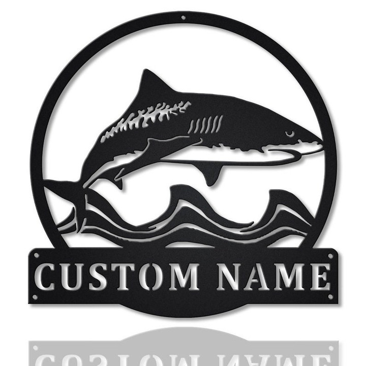 Personalized Tiger Shark Monogram Metal Sign Art Custom Shark Monogram Metal Sign Birthday Gift Animal Funny Father's Day Gift