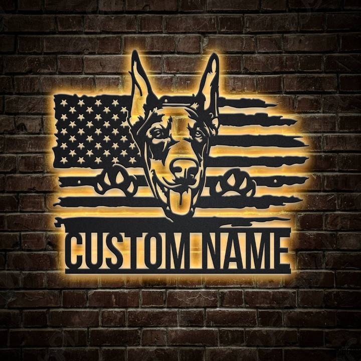 Personalized US Doberman Dog Metal Sign With LED Lights Custom Doberman Dog Metal Sign Hobbie Gifts Birthday Gift Doberman Sign