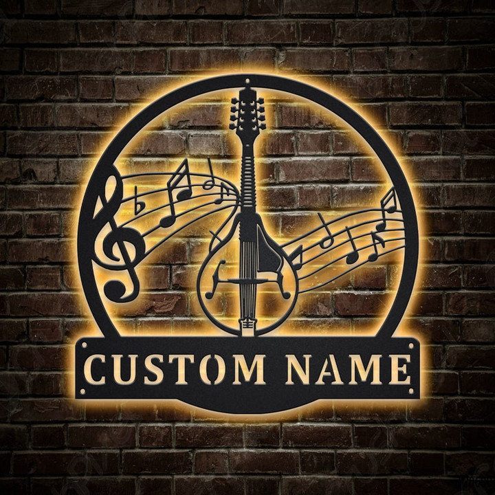 Personalized Mandolin Music Metal Sign With LED Lights Custom Mandolin Music Metal Sign Birthday Gift Mandolin Music Sign