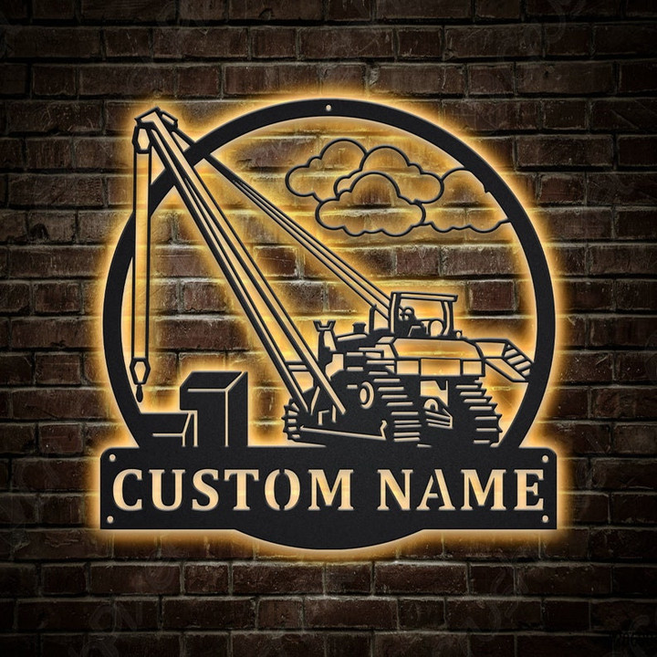 Personalized Pipelayer With Operator Metal Sign With LED Lights Custom Pipelayer With Operator Sign Pipelayer With Operator Sign