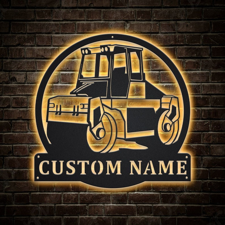 Personalized Road Compactor Roller Metal Sign With LED Lights Custom Road Compactor Roller Metal Sign Road Compactor Roller Gift