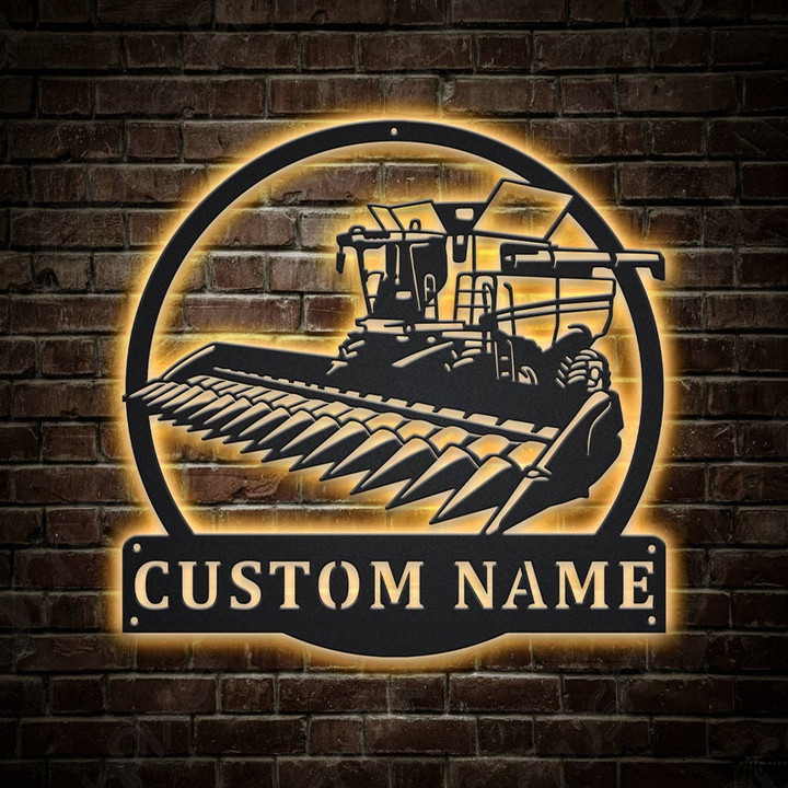 Personalized Harvester Farm Truck Monogram Metal Sign With LED Lights Custom Harvester Farm Truck Metal Sign Job Gifts Birthday Gift