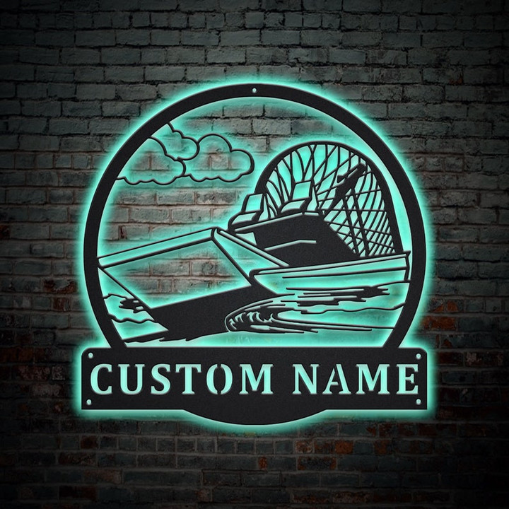 Personalized Swamp Boat Monogram Metal Sign With LED Lights Custom Swamp Boat Metal Sign Hobbie Gifts Swamp Boat Sign