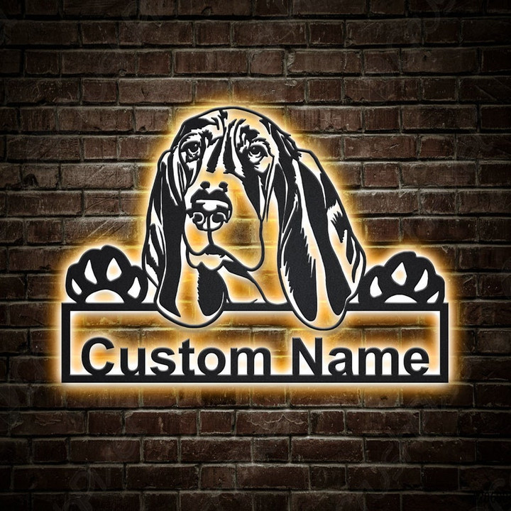 Personalized Basset Hound Dog Metal Sign With LED Lights Custom Basset Hound Dog Metal Sign Birthday Gift Pets Gift