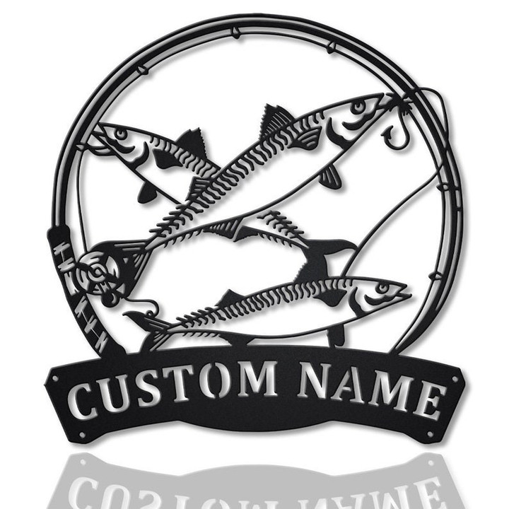 Personalized Mackerel Fishing Fish Pole Metal Sign Art Custom Mackerel Fishing Monogram Metal Sign Fishing Gifts Hobbie Gift