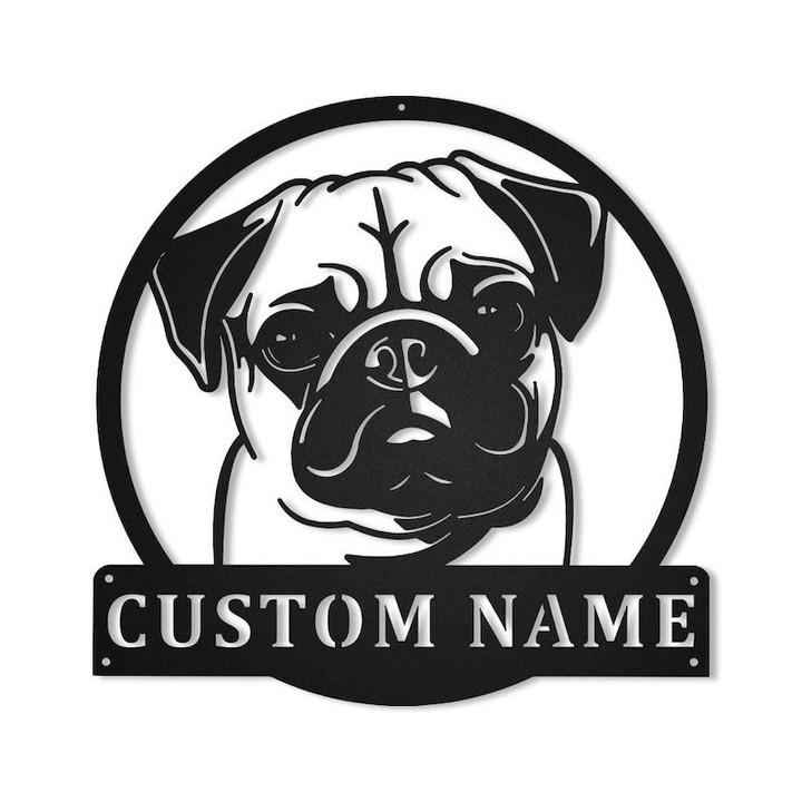Personalized Pug Dog Monogram Metal Sign Art Custom Pug Dog Metal Sign Pug Dog Gifts for Men Dog Gift