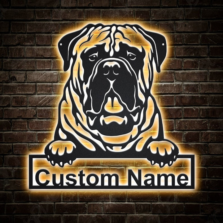 Personalized Bullmastiff Dog Metal Sign With LED Lights Custom Bullmastiff Dog Metal Sign Birthday Gift Bullmastiff Sign