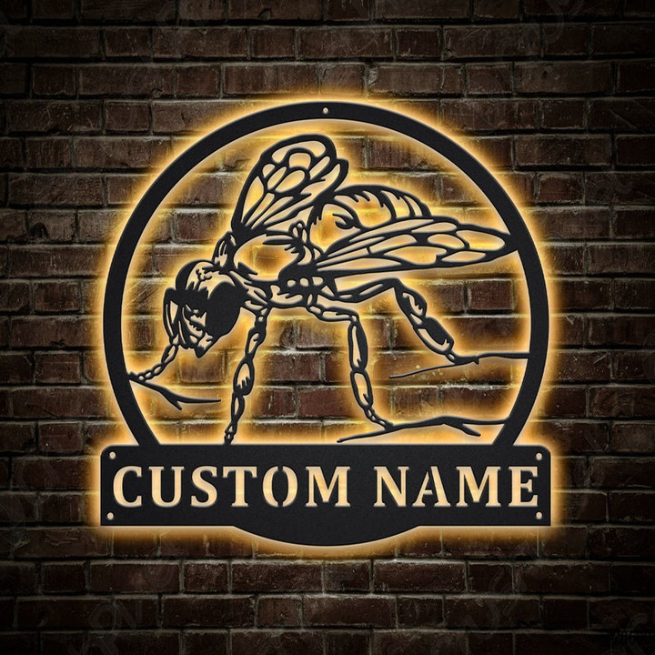 Personalized Wasp Bee Monogram Metal Sign With LED Lights Custom Wasp Bee Metal Sign Hobbie Gifts Birthday Gift