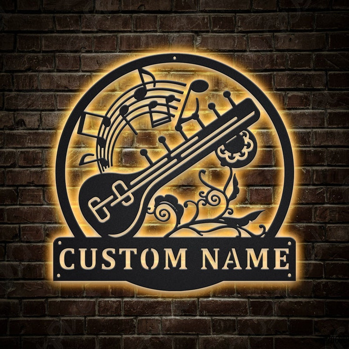 Personalized Sitar Metal Sign With LED Lights Custom Sitar Metal Sign Birthday Gift Sitar Sign Music Sign