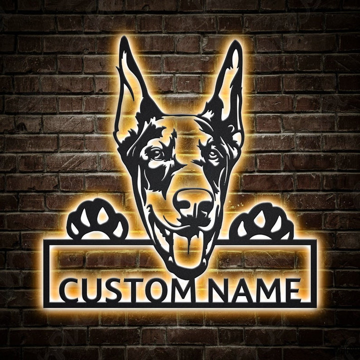 Personalized Doberman Dog Metal Sign With LED Lights Custom Doberman Dog Metal Sign Hobbie Gifts Birthday Gift Doberman Sign
