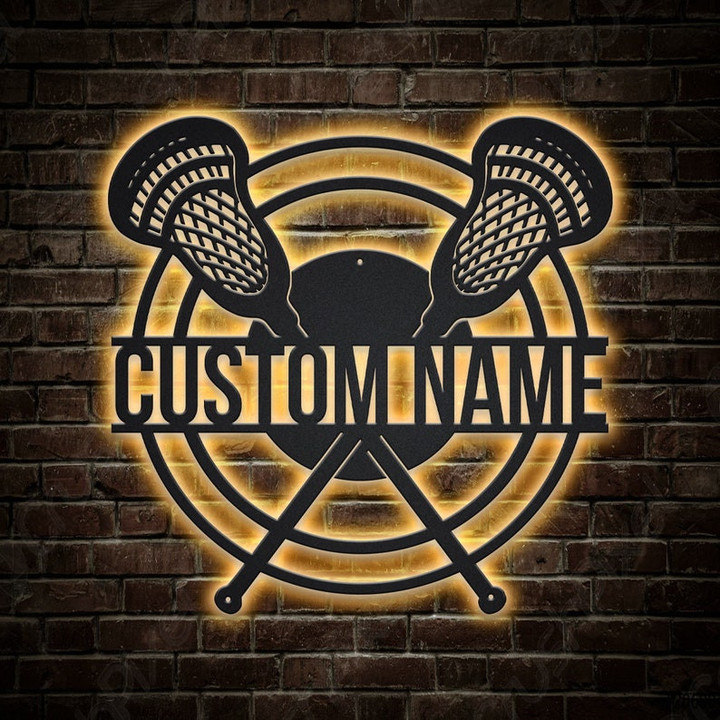 Personalized Lacrosse Sticks Metal Sign With LED Lights v2 Custom Lacrosse Sticks Sport Metal Sign Lacrosse Sticks Custom Home Decor