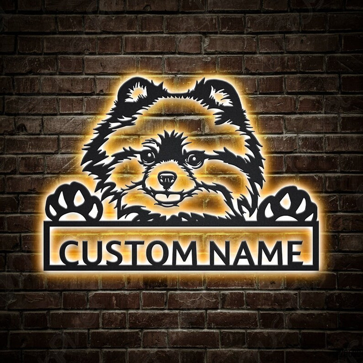 Personalized Pomeranian Dog Metal Sign With LED Lights Custom Pomeranian Metal Sign Birthday Gift Pomeranian Sign