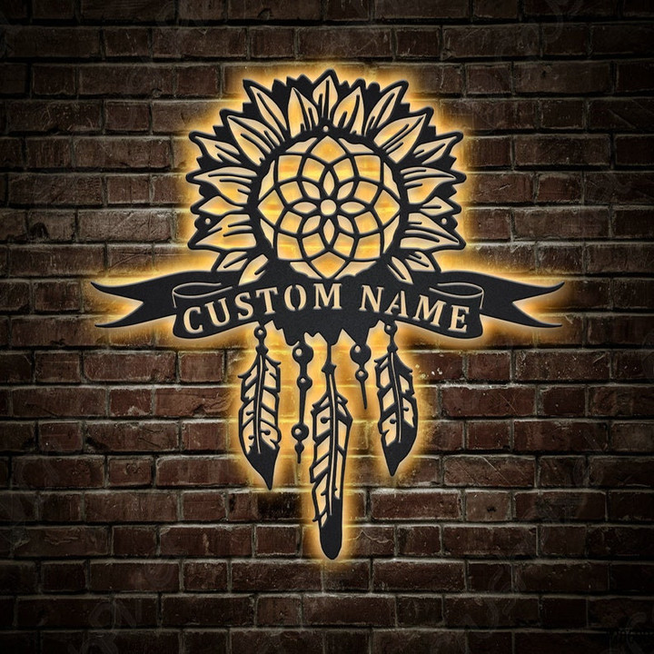 Personalized SunFlower Dreamcatcher Metal Sign With LED Lights Custom SunFlower Dreamcatcher Metal Sign Dreamcatcher Gift