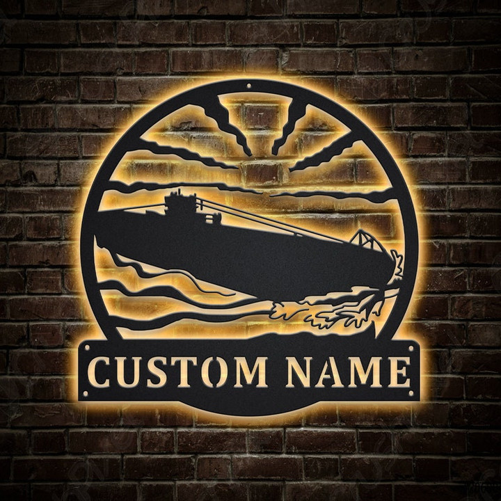 Personalized Submarine Monogram Metal Sign With LED Lights V2, Custom Submarine Metal Sign, Submarine Home Decor, Submarine Sign