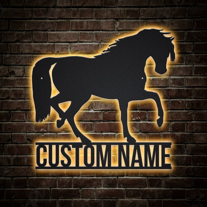 Personalized Horse Running Metal Sign With LED Lights Custom Riding A Horse Metal Sign Horse Running Home Decor