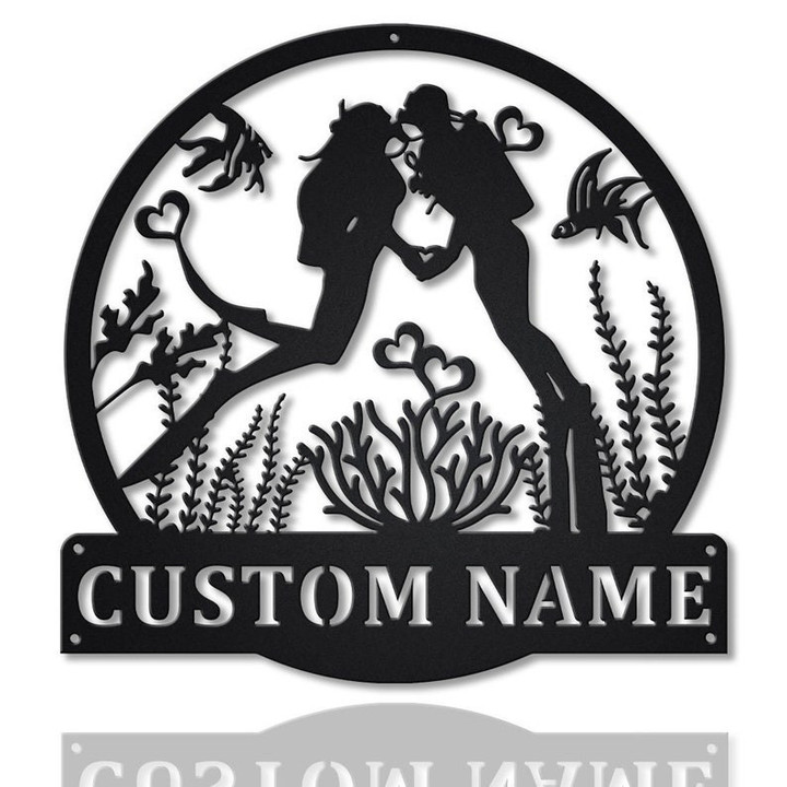 Personalized Couple Scuba Diving Monogram Metal Sign Art Custom Scuba Diving Sport Metal Sign Hobbie Gifts Sport Gift Birthday Gift