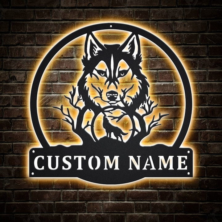 Personalized Wolf Monogram Metal Sign With LED Lights Custom Wolf Metal Sign Hobbie Gifts Birthday Gift Animal Gift