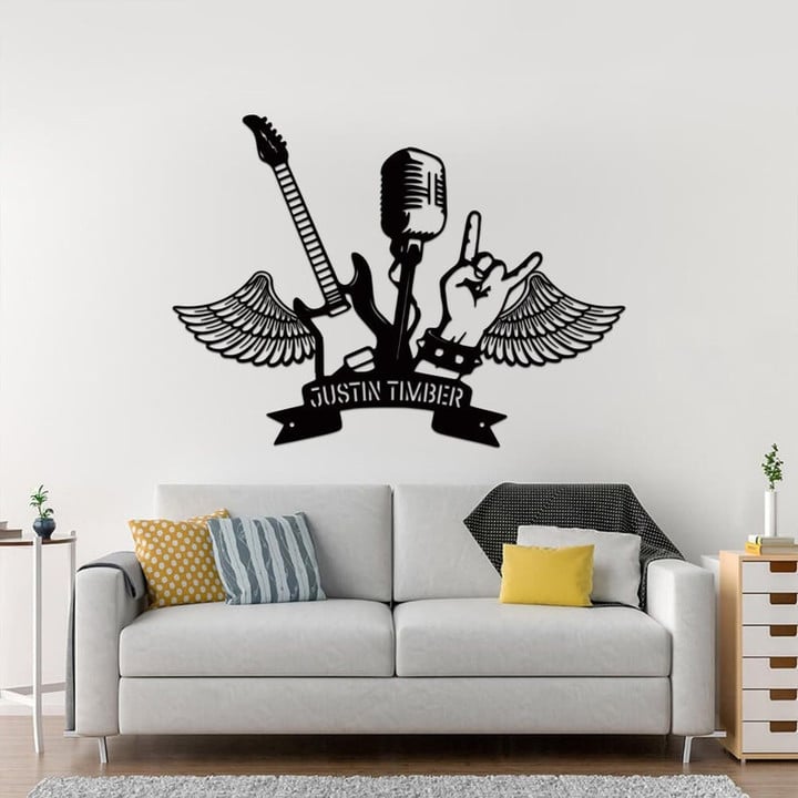 Personalized Rock And Roll Name Sign, Custom Guitar And Micro Metal Wall Art, Decoration For Living Room, Rock Hand Home Decor