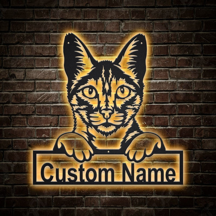 Personalized Savannah Cat Metal Sign With LED Lights Custom Savannah Cat Metal Sign Birthday Gift Cat Sign