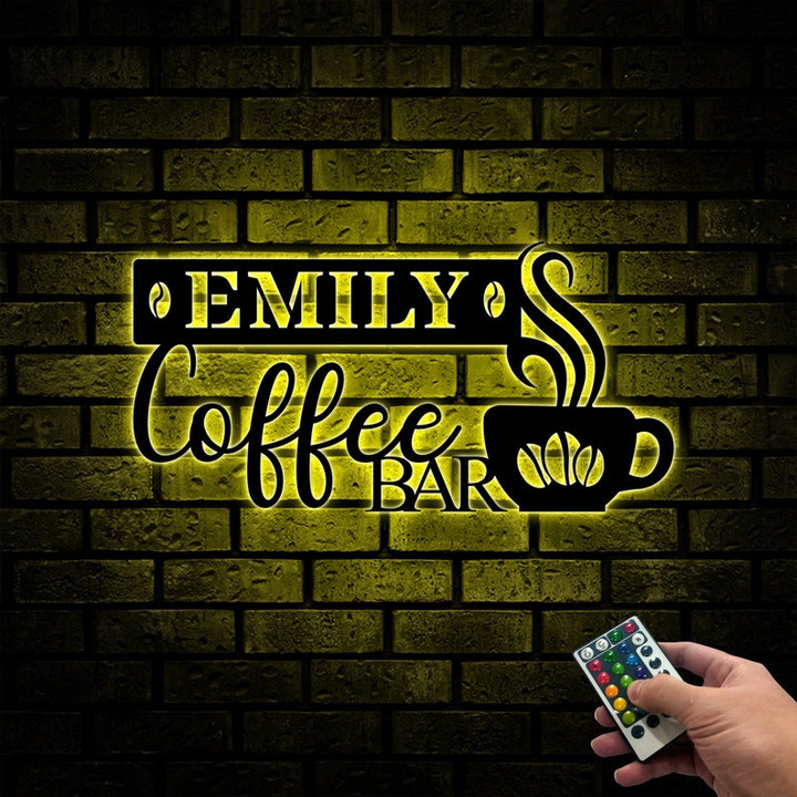 Personalized Coffee Bar Metal Wall Art With Led Lights, Custom Coffee Drink Lover Name Sign Gift for Coffee Shop Owner Coffee Time Caf� Sign