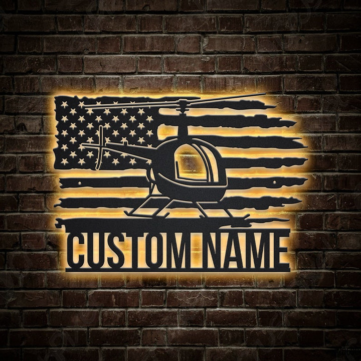 Personalized US Army Helicopter Metal Sign With LED Lights v4, Custom Helicopter Metal Sign, Hobbie Gifts , Helicopter Sign